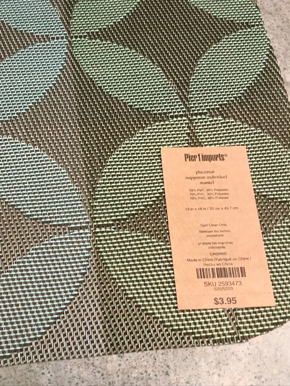 NWT Pier 1 Imports 6 Teal Blue, Aqua & Taupe Placemats & 8 Teal & Taupe Napkins